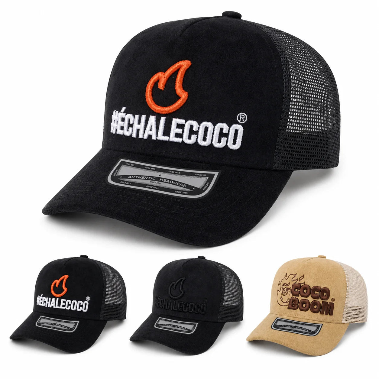 Gorra Coco Boom Bordada de Gamuza, Estilo Trucker con Malla, Diseño Parrillero #ÉchaleCoco, Ajustable, Unisex